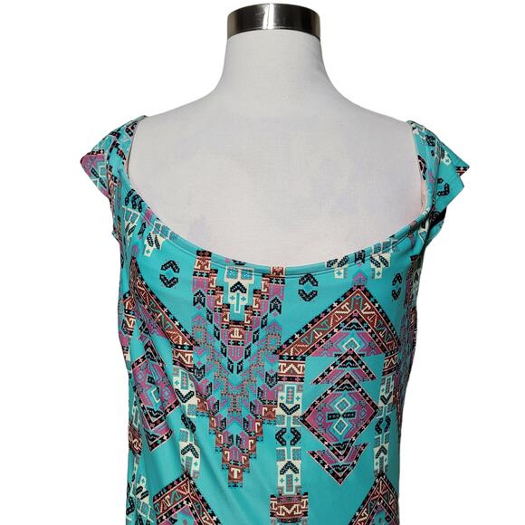 Mae Amazon Green Swimwear Off the Shoulder One Piece Swimsuit Geometric Large - Picture 3 of 10